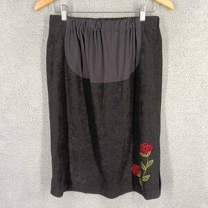 Ran‎ Designs Vintage Women's Small Maternity Skirt Black Rose Embroidered Pencil